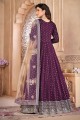 Embroidered Taffeta Anarkali Suit in Wine  with Dupatta