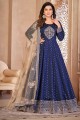 Taffeta Anarkali Suit in Blue with Embroidered