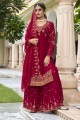 Georgette Sharara Suit in Magenta with Embroidered