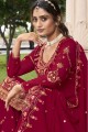 Georgette Sharara Suit in Magenta with Embroidered