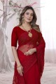 Embroidered Wedding Saree in Red Net