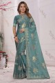 Dusty sky  Organza Saree with Embroidered