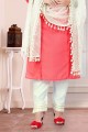 Cotton Coral pink Straight Pant Suit  with Embroidered