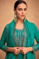Firozi blue Embroidered Palazzo Suit in Silk