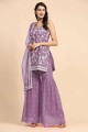 Embroidered Georgette Purple Sharara Suit