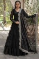 Faux georgette Plain Black Gown Dress with Dupatta