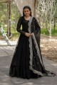 Faux georgette Plain Black Gown Dress with Dupatta