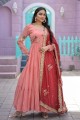 Faux georgette Gown Dress in Magenta pink with Plain