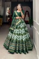 Green Color Tussar Silk With Leheriya With Foil Print Lehenga Choli