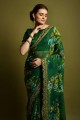 Embroidered Georgette  Green Saree with Blouse