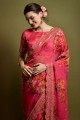 Embroidered Georgette Pink Saree