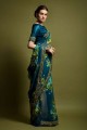 Rama green Embroidered Saree in Georgette