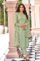 Straight Pant Suit in Green Georgette with Embroidered