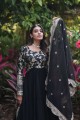 Black Anarkali Suit in Embroidered Faux silk
