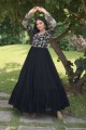 Black Gown Dress in Embroidered Faux silk