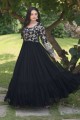 Black Gown Dress in Embroidered Faux silk