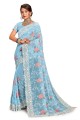 Sky blue Saree in Georgette with Embroidered