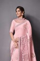 Lycra Saree in Pink with Sequins,embroidered