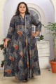 Printed Rayon Multicolor Gown Dress with Dupatta