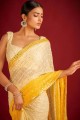Faux georgette Yellow Saree in Sequins,embroidered