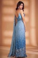 Sky blue Sequins,embroidered Faux georgette Saree