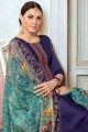 Satin georgette Blue Palazzo Suit in Embroidered