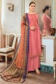Satin georgette Embroidered Pink Palazzo Suit with Dupatta