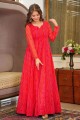 Digital print Georgette Red Gown Dress 