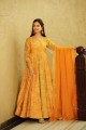 Digital print Georgette Yellow Gown Dress with Dupatta
