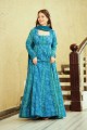 Blue Digital print Georgette Gown Dress