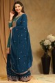 Palazzo Suit in Aqua blue Faux georgette with Embroidered