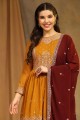 Faux georgette Yellow Palazzo Suit in Embroidered