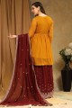 Faux georgette Yellow Palazzo Suit in Embroidered
