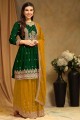 Green Faux georgette Embroidered Palazzo Suit with Dupatta
