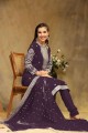 Embroidered Straight Pant Suit in Wine Faux georgette