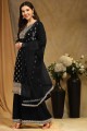 Black Palazzo Suit in Faux georgette with Embroidered
