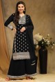 Black Palazzo Suit in Faux georgette with Embroidered