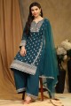 Faux georgette Palazzo Suit with Embroidered in Aqua blue