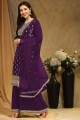 Embroidered Faux georgette Palazzo Suit in Purple