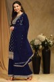 Blue Palazzo Suit with Embroidered Faux georgette