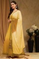 Yellow Palazzo Suit with Embroidered Faux georgette