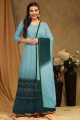 Sky blue Embroidered Palazzo Suit in Faux georgette