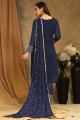 Faux georgette Straight Suit in Blue with