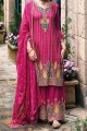 Embroidered Georgette Palazzo Suit in Pink with Dupatta