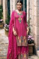 Embroidered Georgette Palazzo Suit in Pink with Dupatta