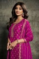 Embroidered Jacquard Pink Palazzo Suit with Dupatta