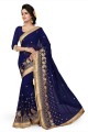 Embroidered Georgette Saree in Nevi with Blouse