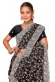 Saree in Black Georgette Embroidered