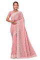 Georgette Saree with Embroidered  Peach