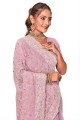 Pink Saree with Embroidered in Georgette